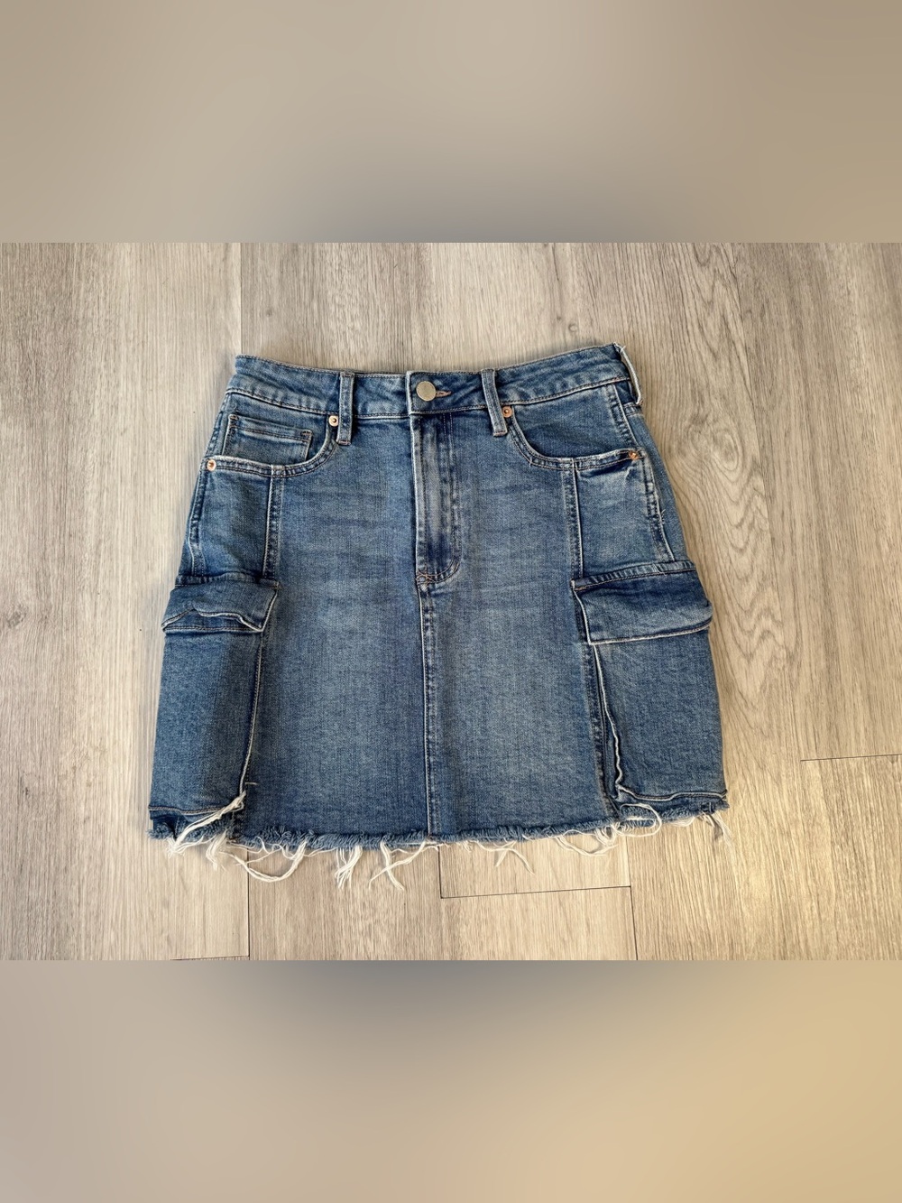 Dear John Quinn Blue Denim Jean Cargo Skirt Frayed Hem Size 26